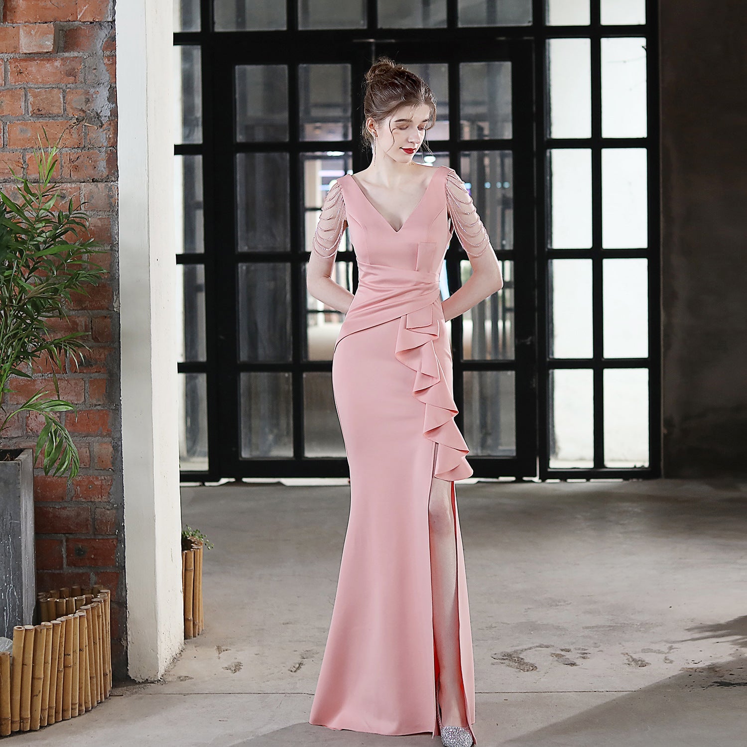 Toast Dress Bride Extended Sling Appreciation Dinner Slim-Fit Fishtail Wedding Car Model Exhibition Dress