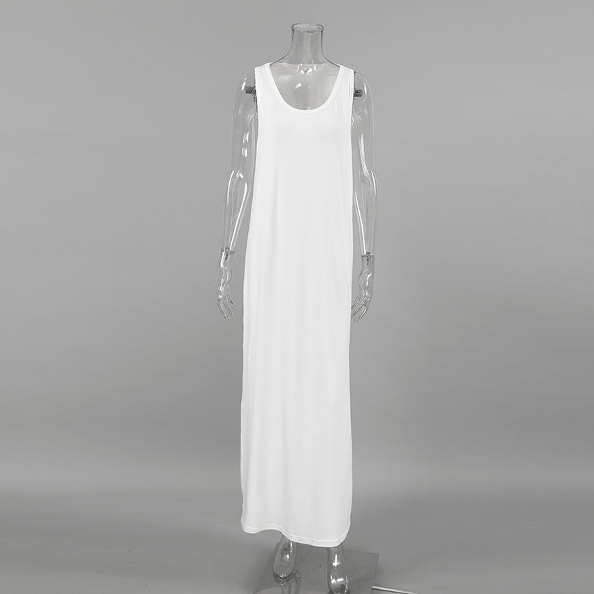 Fall Long Knitted White Sleeveless Nightdress Loose Knitted Cozy Ladies Homewear Can Be Worn outside