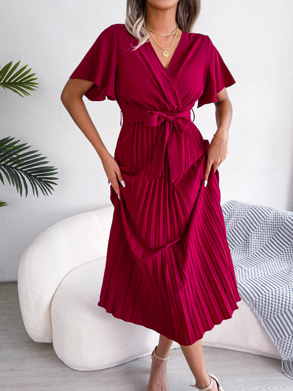 Pleated Marlene Wrap Midi Dress