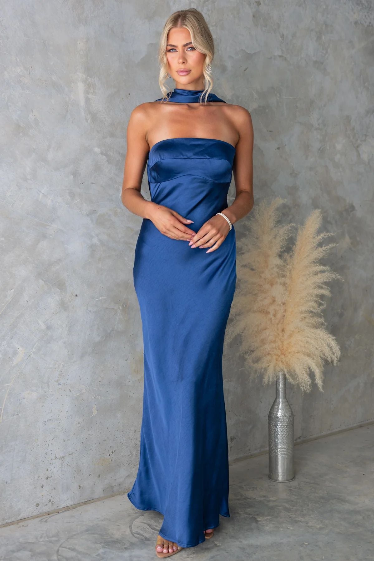Summer Women Clothing Chic Halter Satin Mercerized Maxi Dress