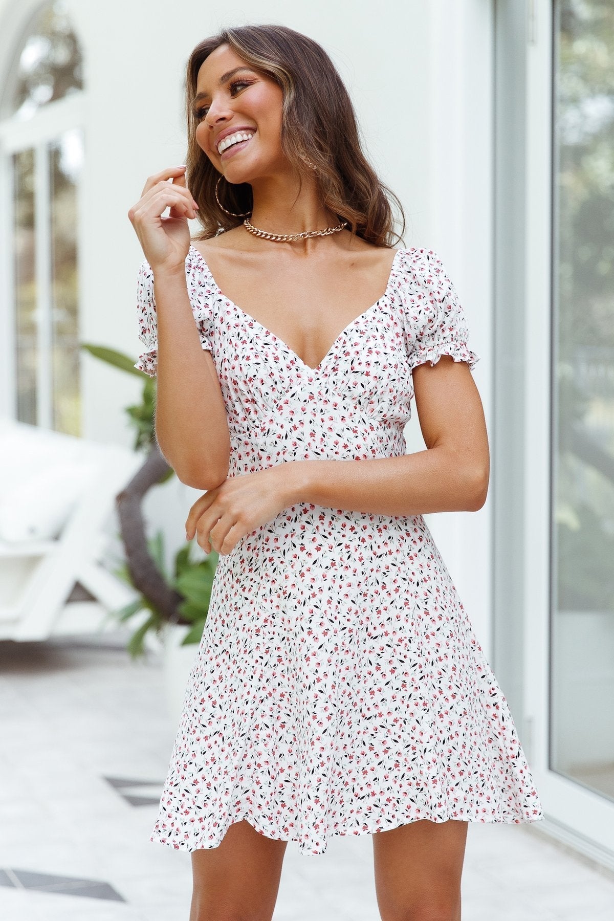Printed Zarena Babydoll Dress Taupe Grey