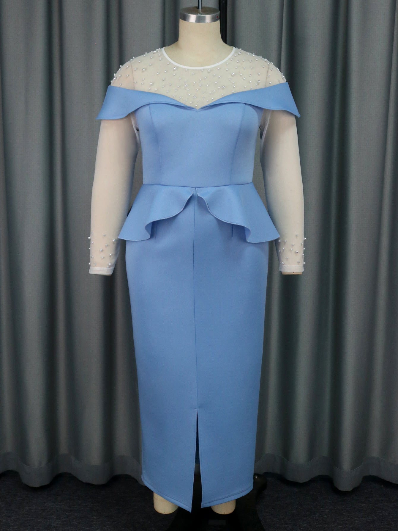 Dress Ruffled Party Cocktail Beaded See through Sleeve Dress