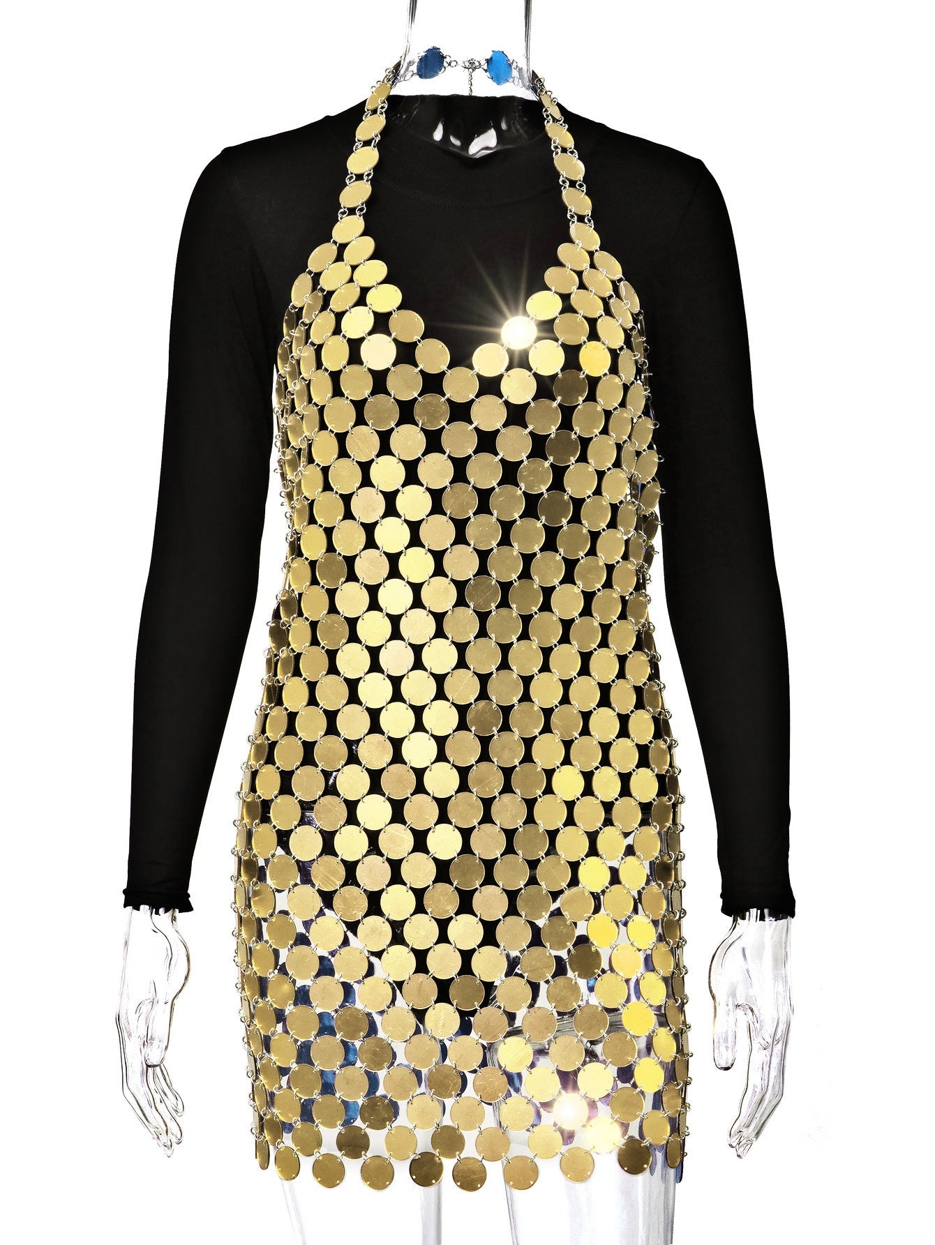 Chic Backless Sheath Scale Sequined Prom Suspender