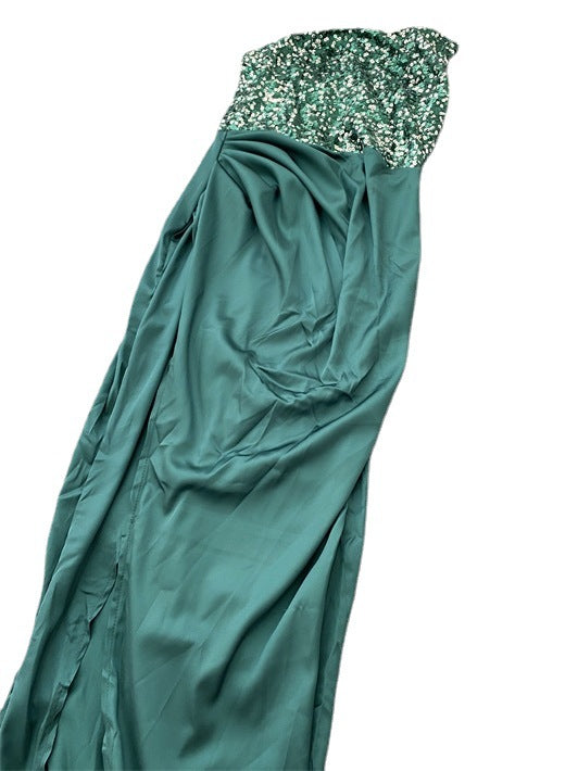 Green Sequined Fairy Wedding Extended Long Sleeve One-Piece Mid-Length Evening Dress
