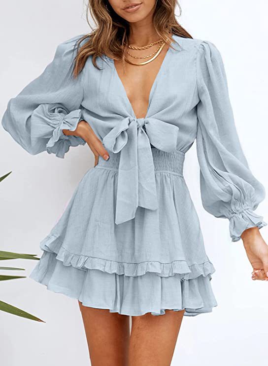 Textured Krueger Ruffle Dress Powder Blue
