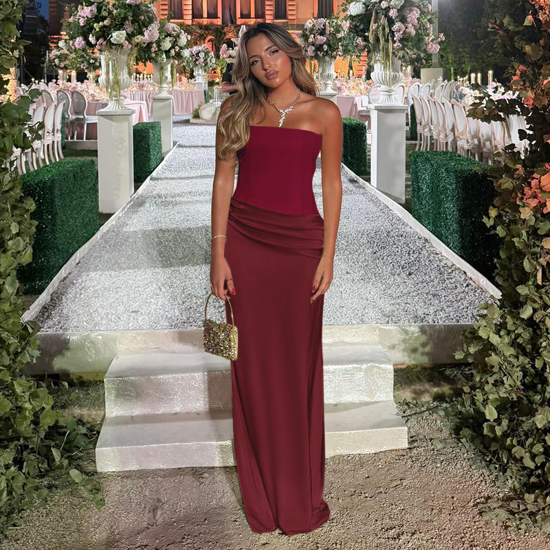 Satin Dress Women Autumn Graceful Sexy Sexy Slim Fit Maxi Dress