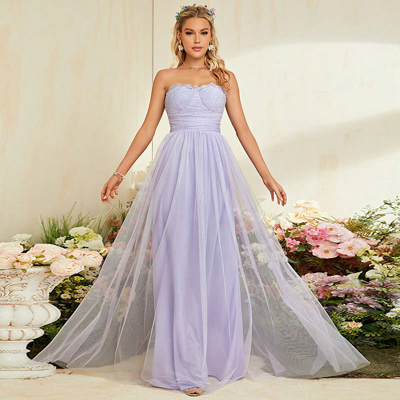Top Tube Evening Dress Bridesmaid Dress Tube Top Slimming Long Slim Fit plus Size Dress