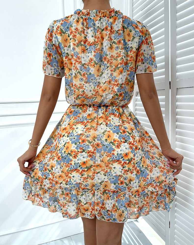 Vasilis Flower Tiered Babydoll Dress Blue Multi