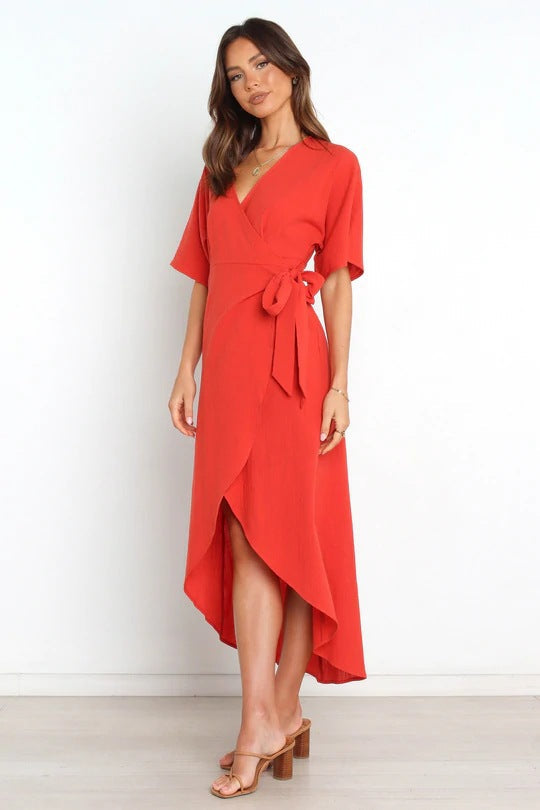 Move Bold Wrap Midi Dress Red