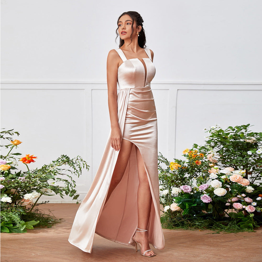 Tube Suspender Top Side High Slit Hip Bag A line High Waist Ladies Dress