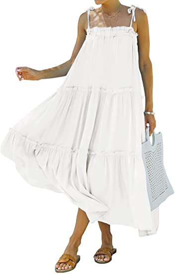 Ruffle Shirley Tiered Midi Dress White