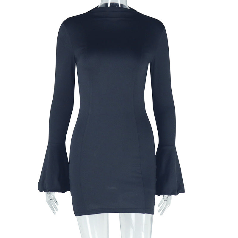 Dress Short round Neck Long Sleeve Long Sleeved Slim Fit Short Hip Pullover Dress