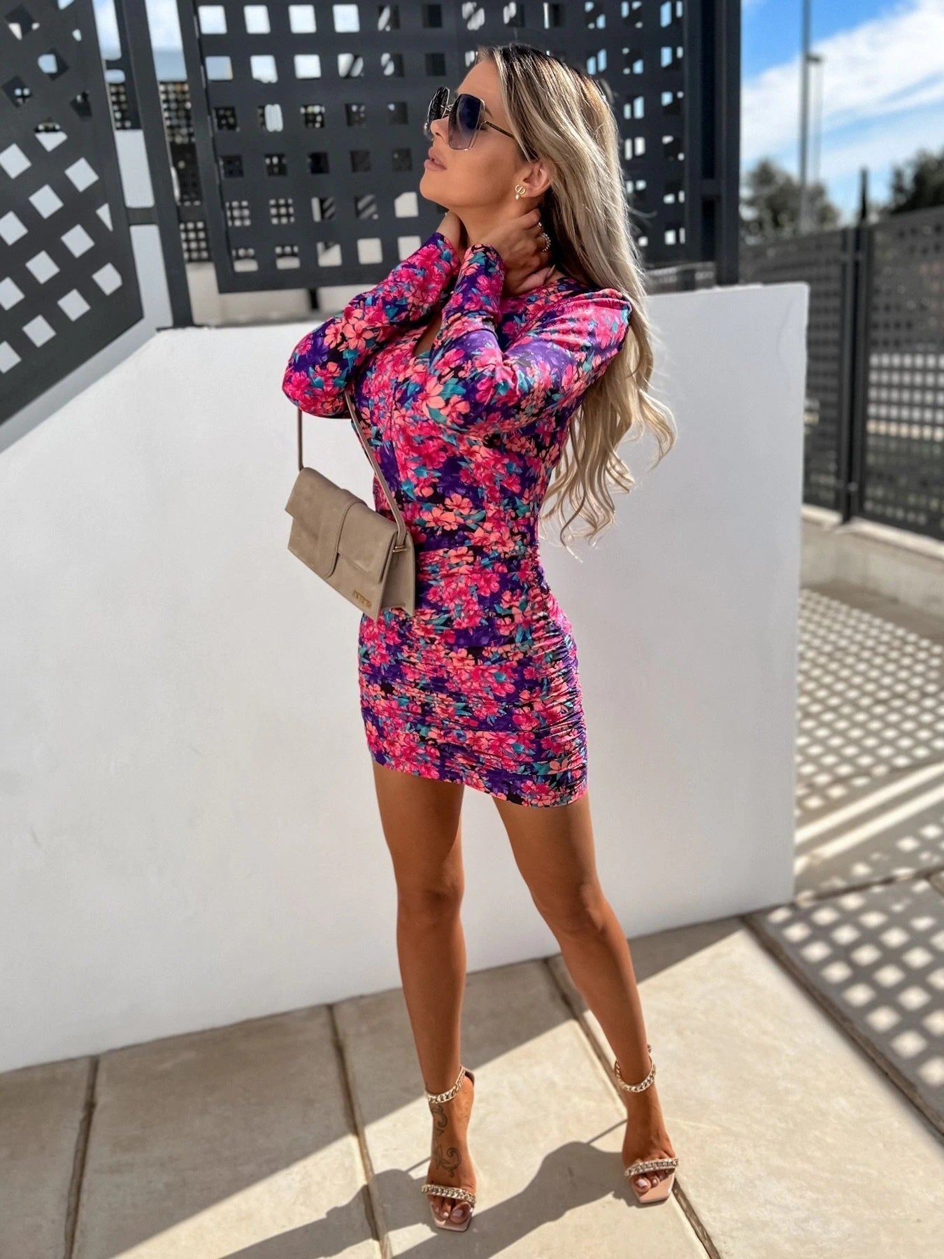 Love Wildly Satin Botanical Mini Dress