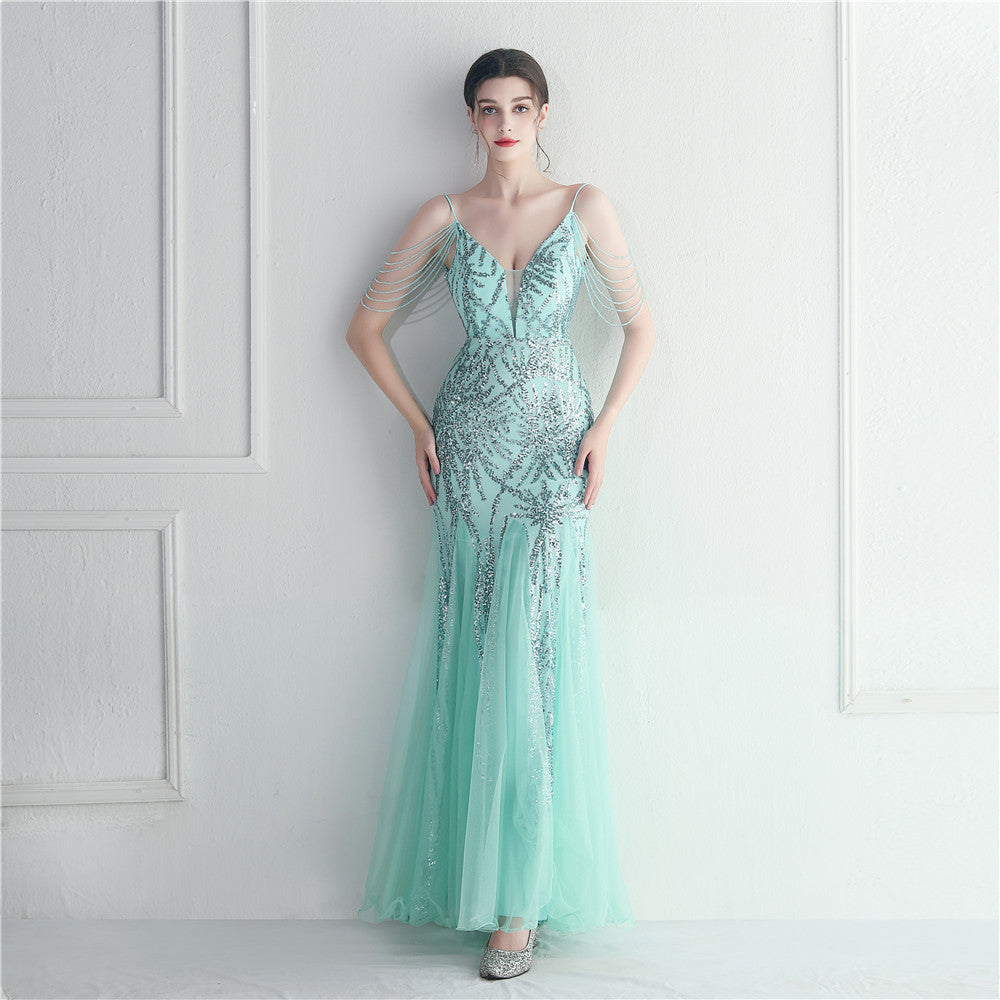 Beaded Bridal Wedding Dinner Extended Camisole Evening Dress