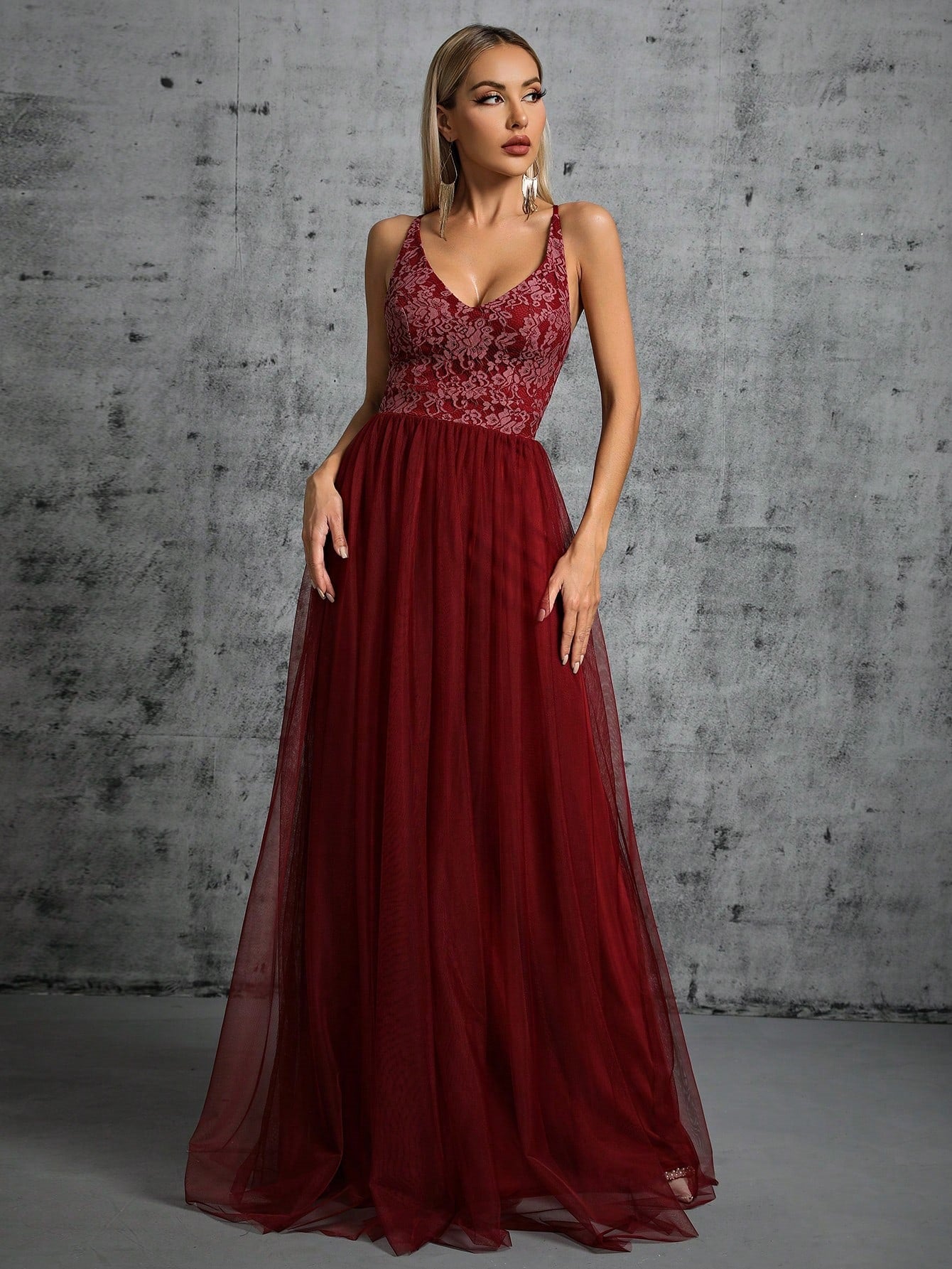 Refined Suspender Evening Dress V neck A line Long Party Evening Dress Annual Meeting Catwalk Dress