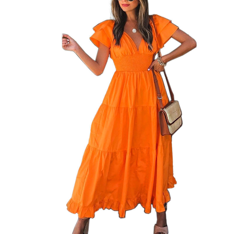 Cotton Lainey Ruffle Midi Dress Orange