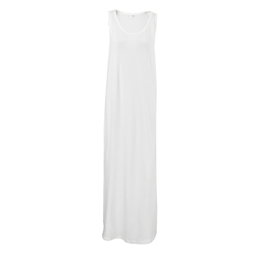 Fall Long Knitted White Sleeveless Nightdress Loose Knitted Cozy Ladies Homewear Can Be Worn outside