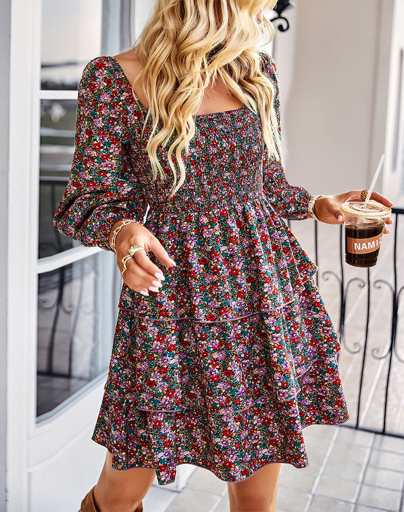 Salma Smocked Botanical Tiered Babydoll Dress