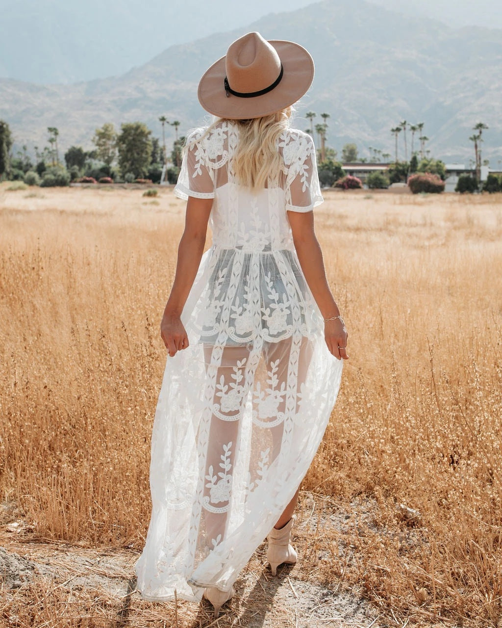 Blanca Casa Embroidered Sheer Lace Midi Dress