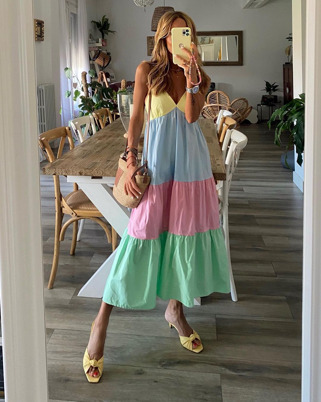 Me Color Pretty Ruffle Tiered Midi Dress