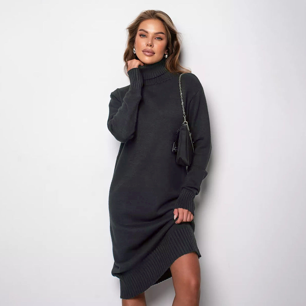 Knitting Turtleneck Dress Loose Inner Wear Solid Color Slimming Woolen