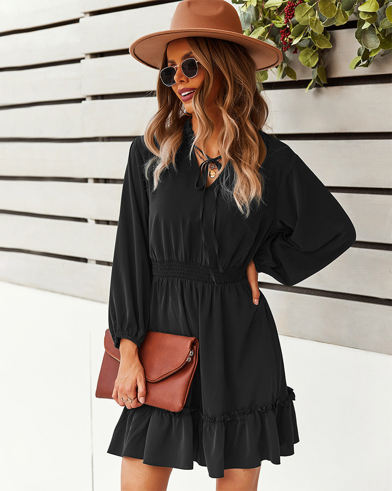 Billowed Indy Ruffle Dress Black