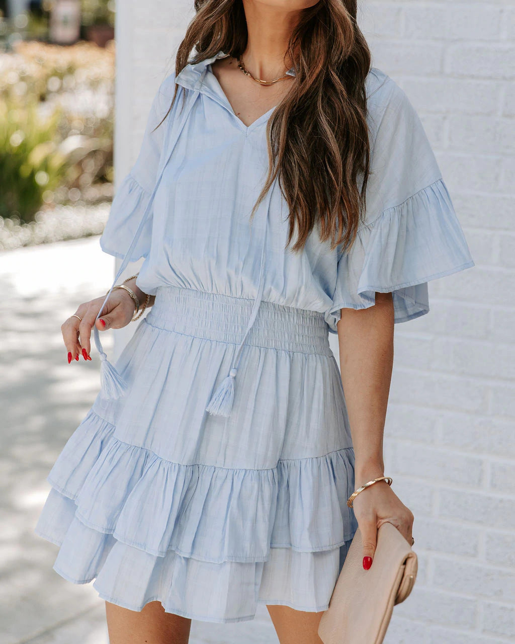 Ruffle Ribbonwood Tie Dress Waterlily