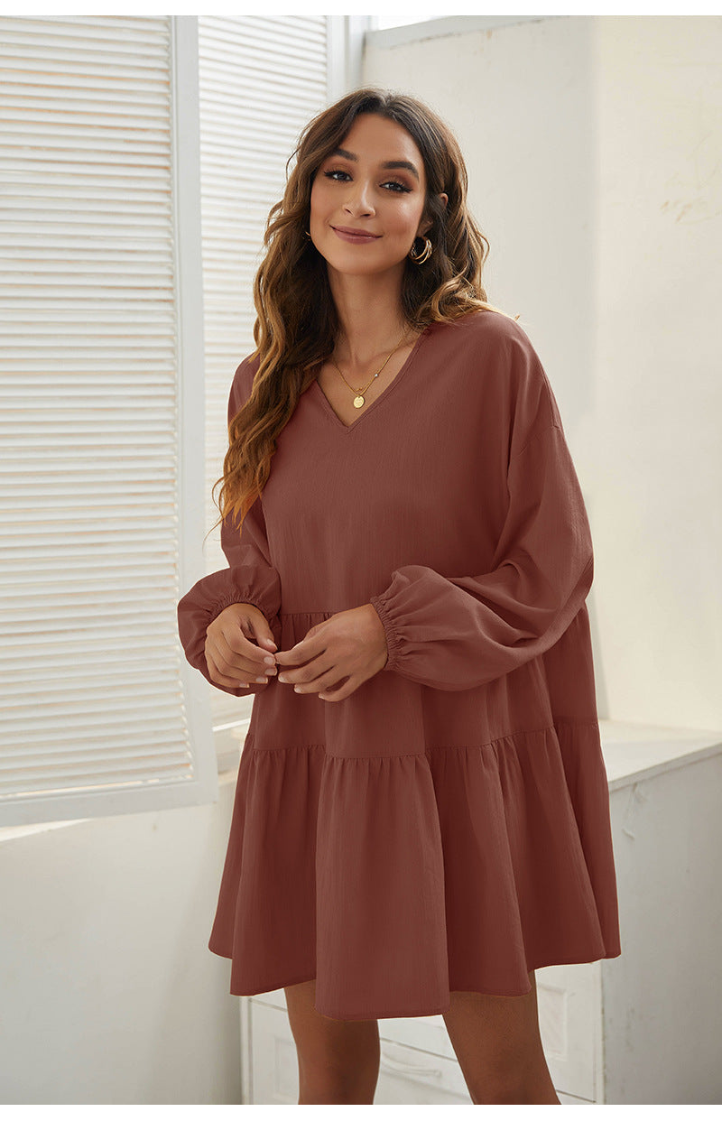 From Autumn To Spring Cotton Babydoll Dress Comfortable Rust