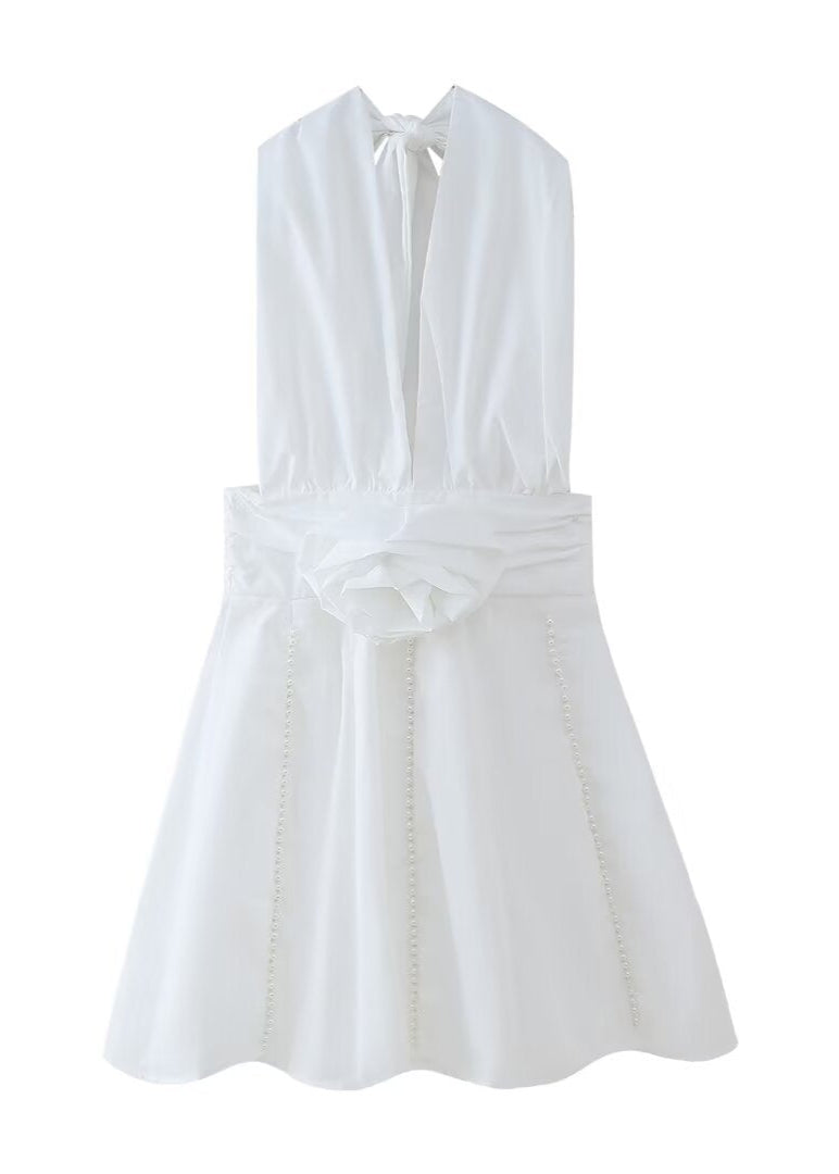 Halter Rosalie Neck Mini Dress with Pearl Details