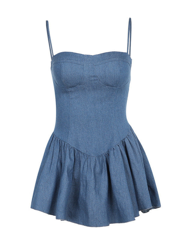 Charm Indigo Denim Bustier Mini Dress
