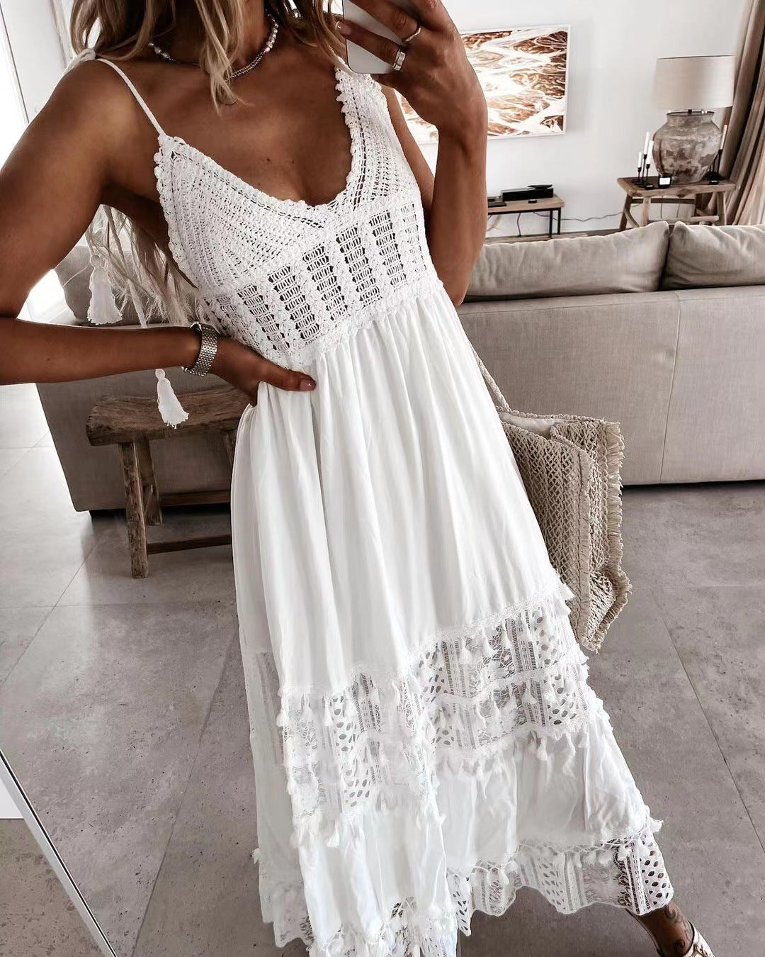 Cotton Devoted Lace Eyelet Midi Dress