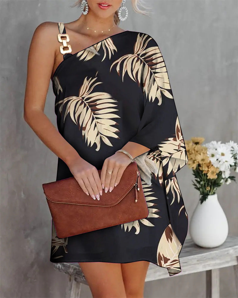 Aesthetic Ana Women's Asymmetric Mini Dress with Decorative Shoulder Detail and Design Boutique Collection