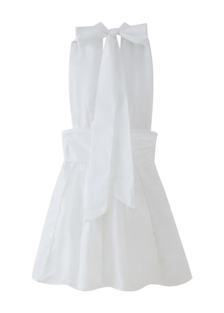 Halter Rosalie Neck Mini Dress with Pearl Details