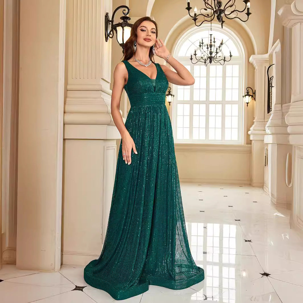 Attractive Backless Dress Maxi Dress Green Sequin Slim Fishtail Bridesmaid Cocktail Evening Dress