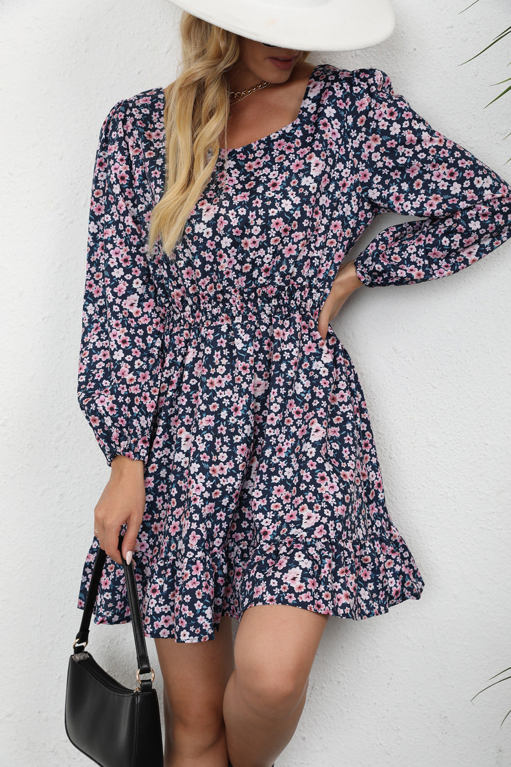 Printed Emilia Square Neck Mini Dress Navy Specks