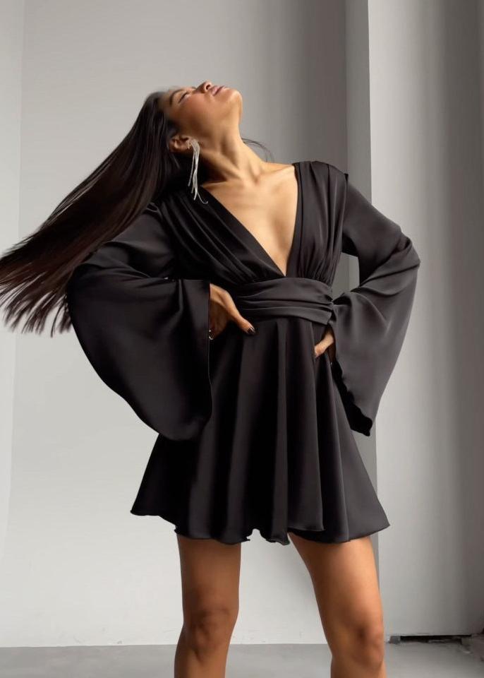 - Celeste Satin Bell Sleeve Mini Dress