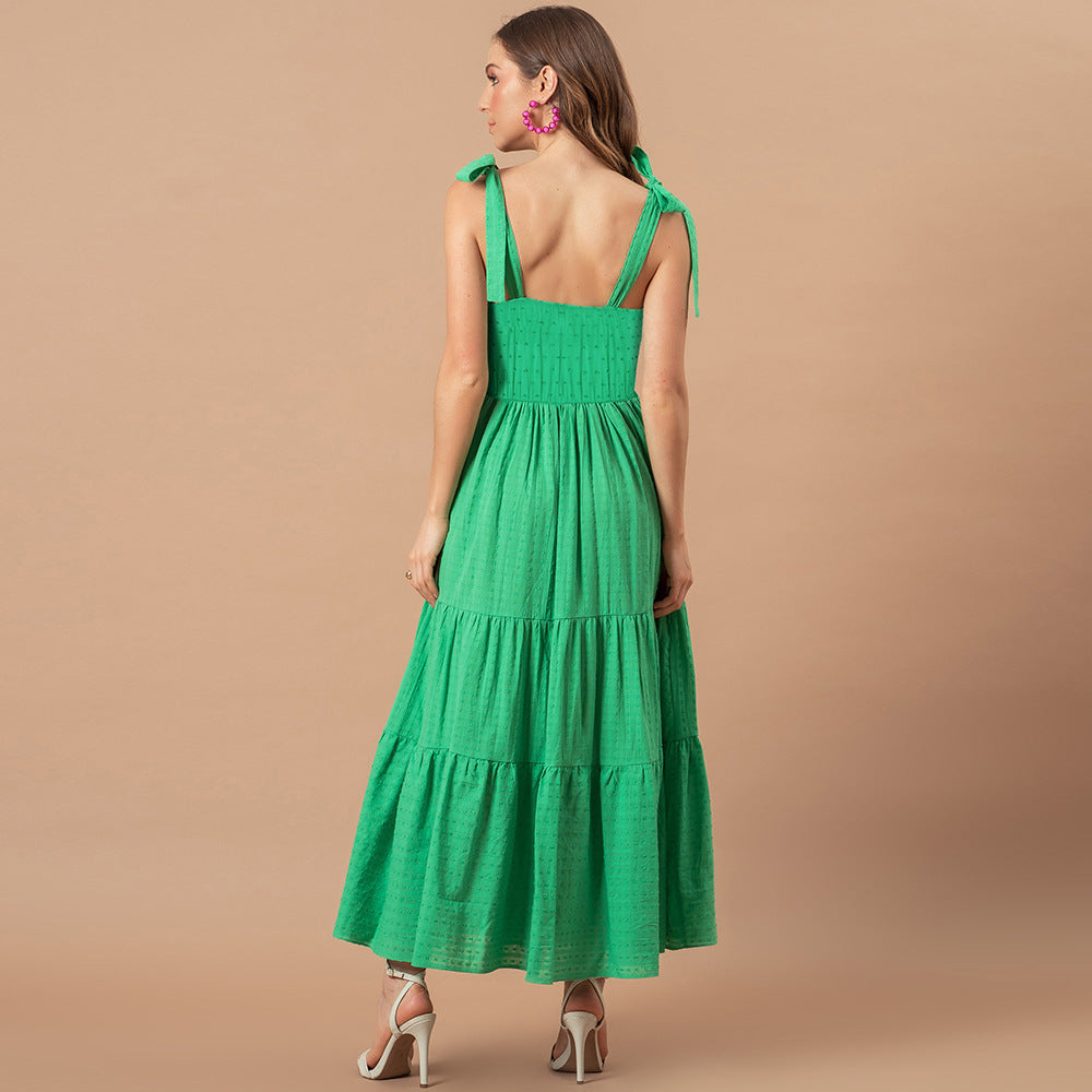 Embroidered Parisa Tiered Midi Dress Green