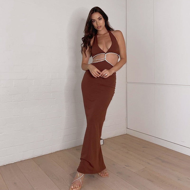 Button Trix Down Cutout Knit Midi Dress Chocolate FINAL