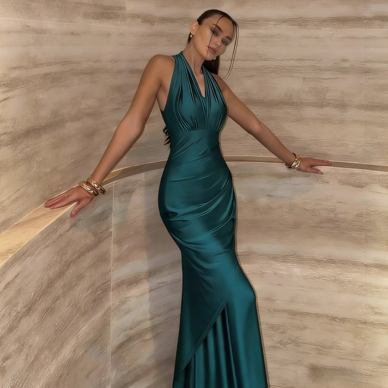 Gentle Slip Dress Women Autumn Bottoming Maxi Dress