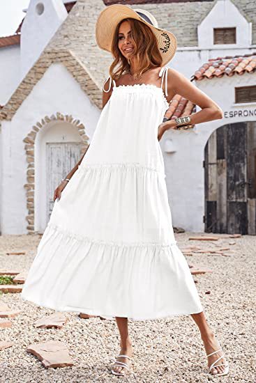 Ruffle Shirley Tiered Midi Dress White