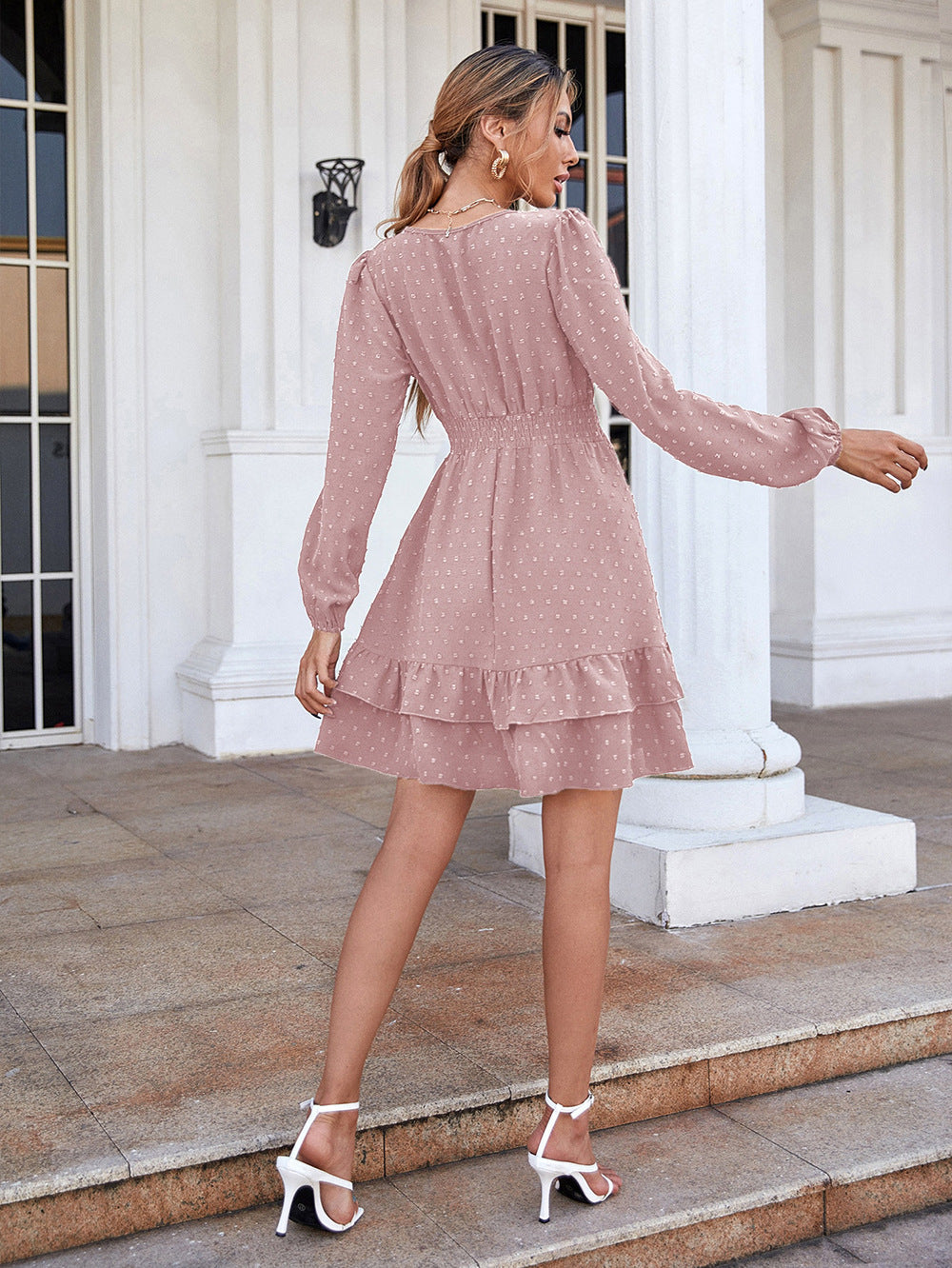Your Use Imagination Smocked Metallic Tie Dress Latte