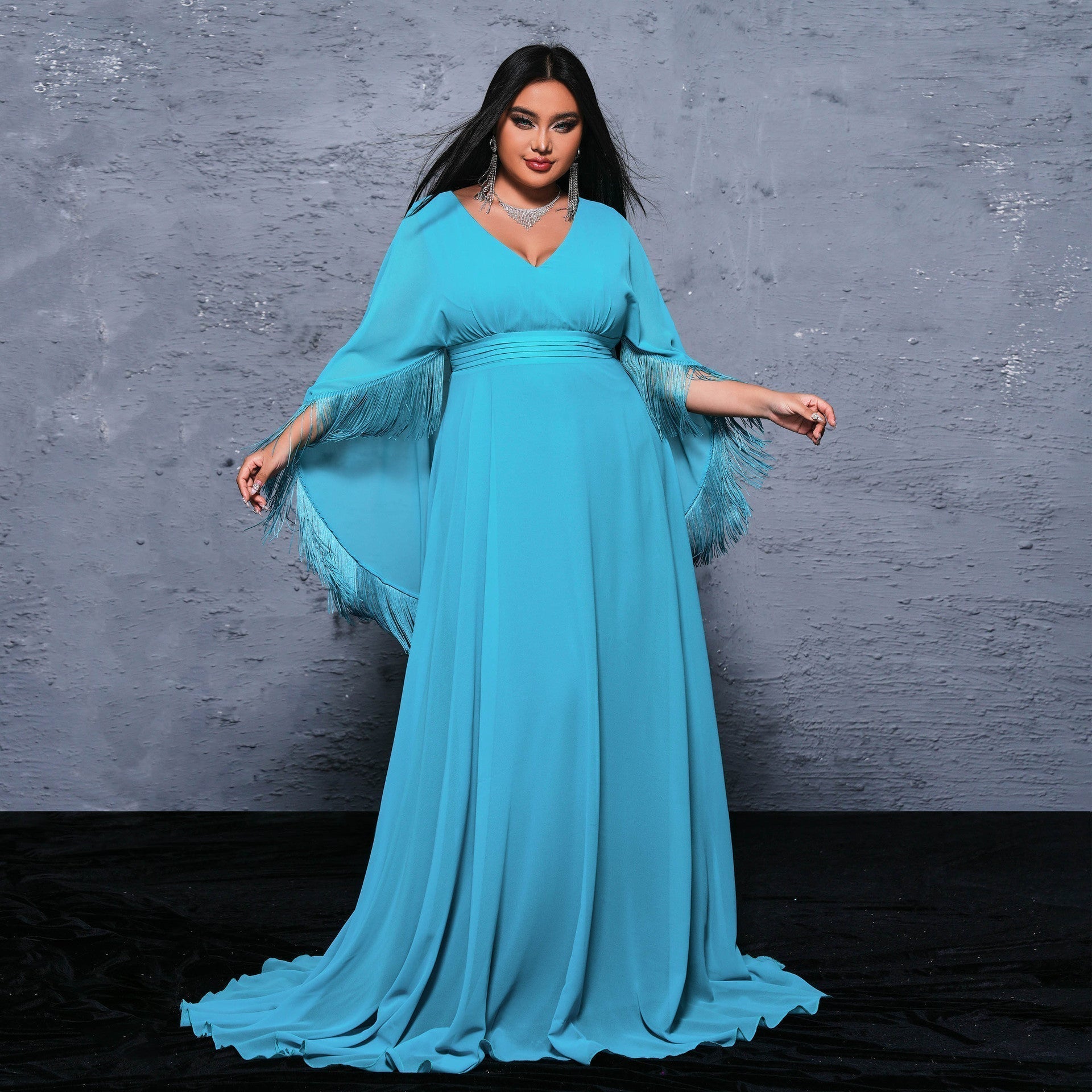 Size Plus Long V Neck Cocktail Long Wrap Evening Dress Large Swing Dress