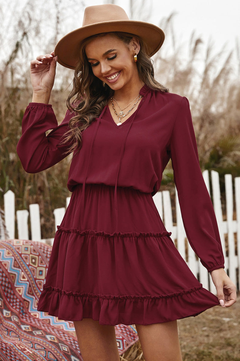 Ruffle Dillon Trim Dress Burgundy