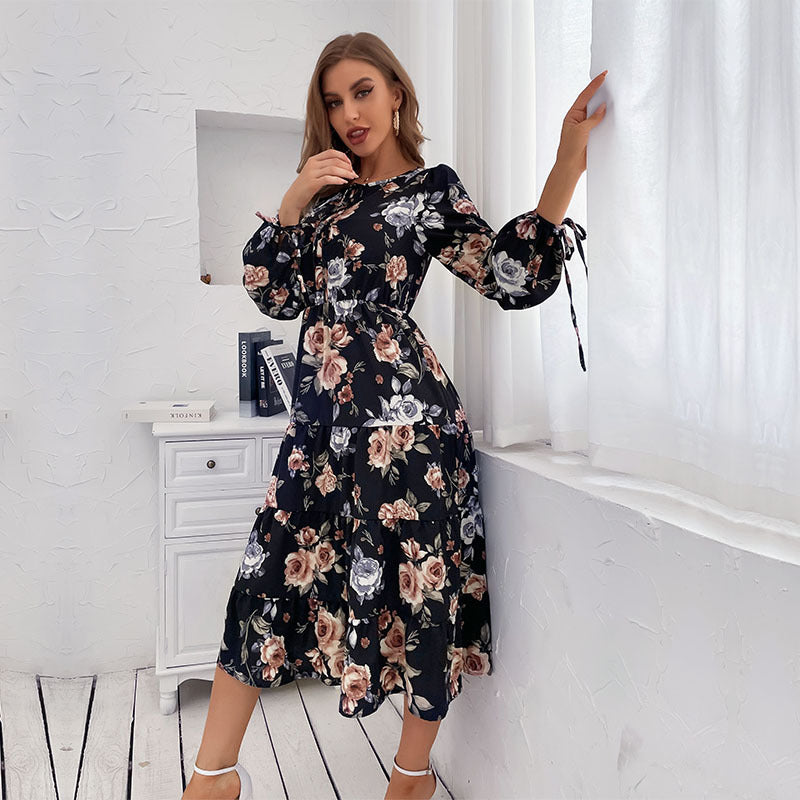 Early Sunset Flower Plisse Midi Dress