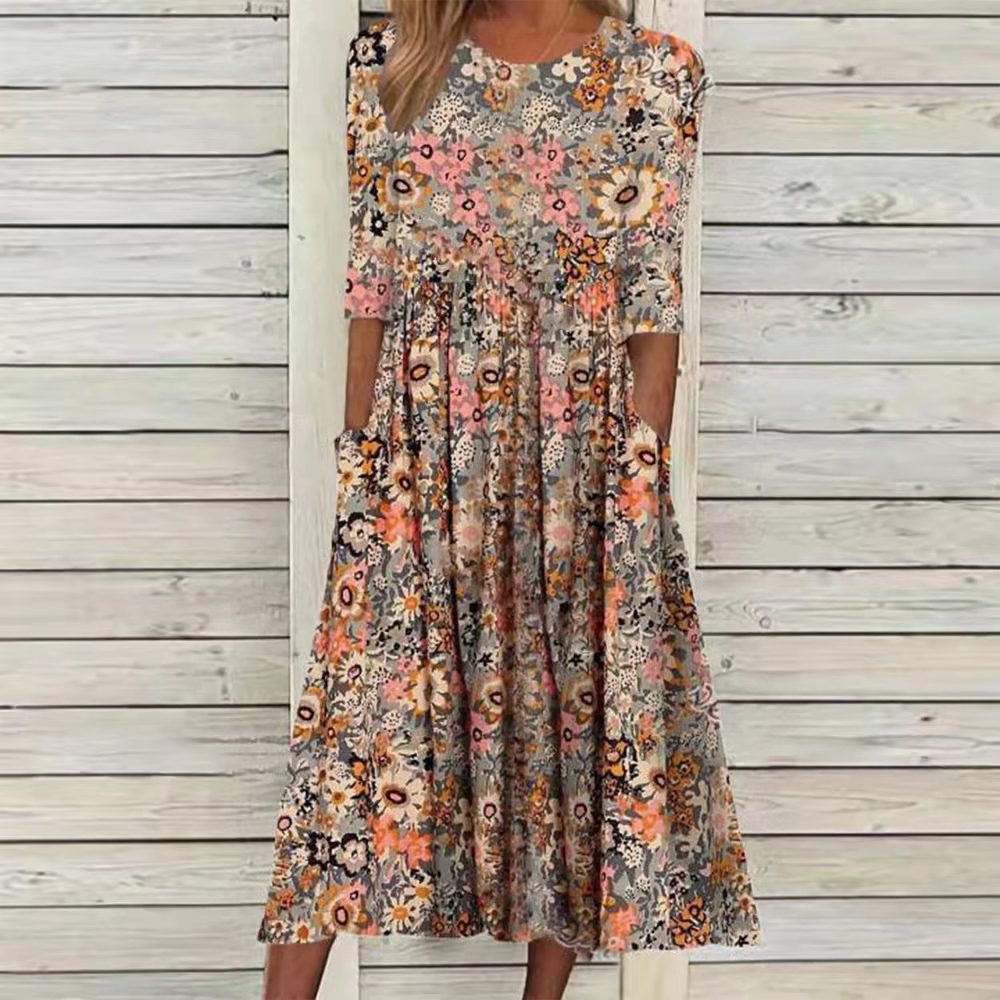 Quinn Pocketed Botanical Boho Midi Dress FINAL