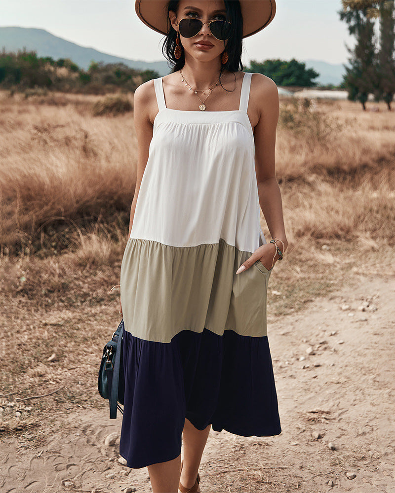 Cotton Rexy Colorblock Tiered Midi Dress
