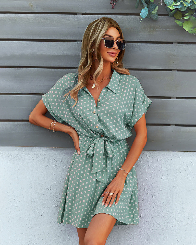 Spotted Manika Button Down Shirt Dress Slate Blue