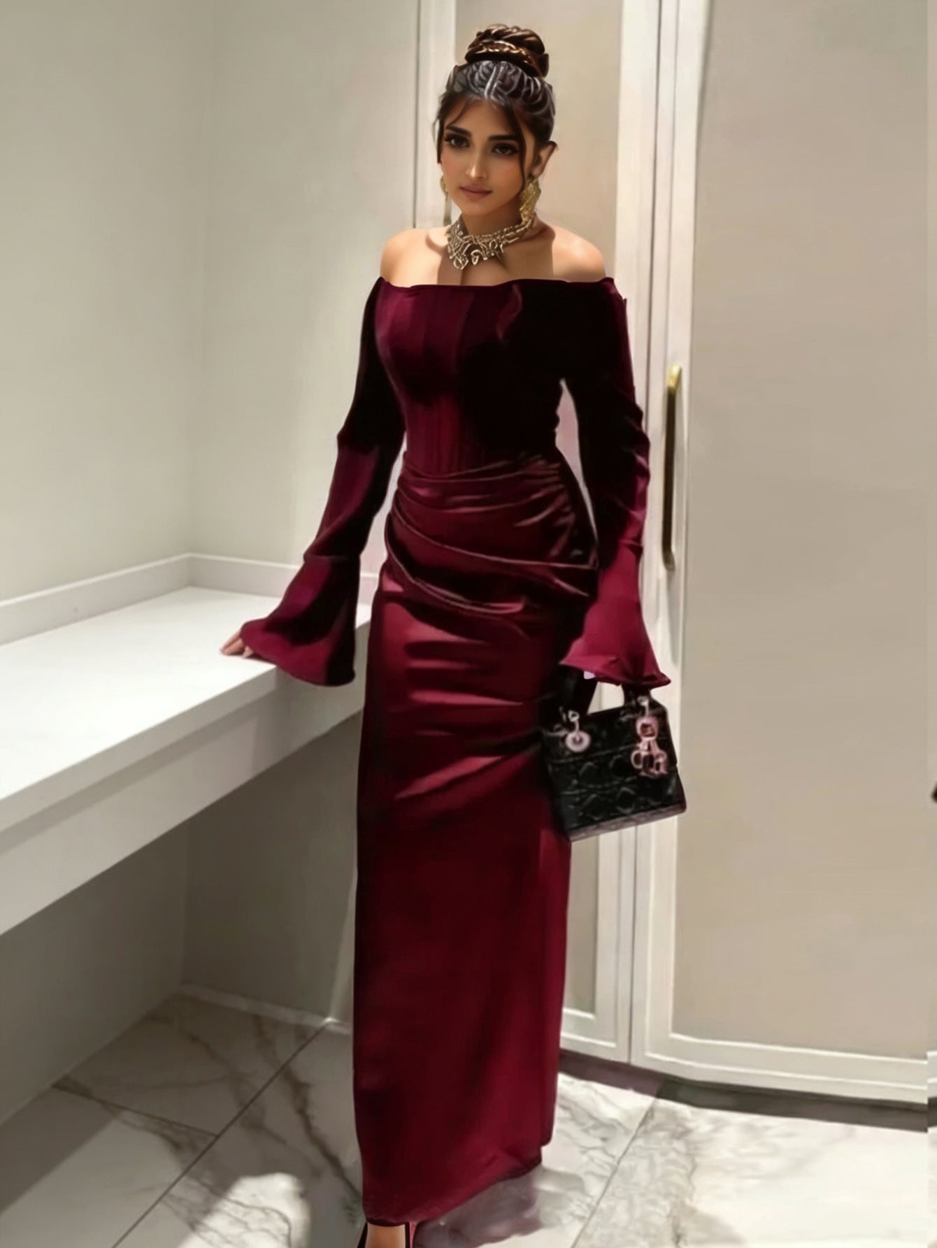 Women Clothing Tube Top Wedding Dress Toast Clothing Light Premium Engagement Wedding Dinner after Slit Hemline at Hem