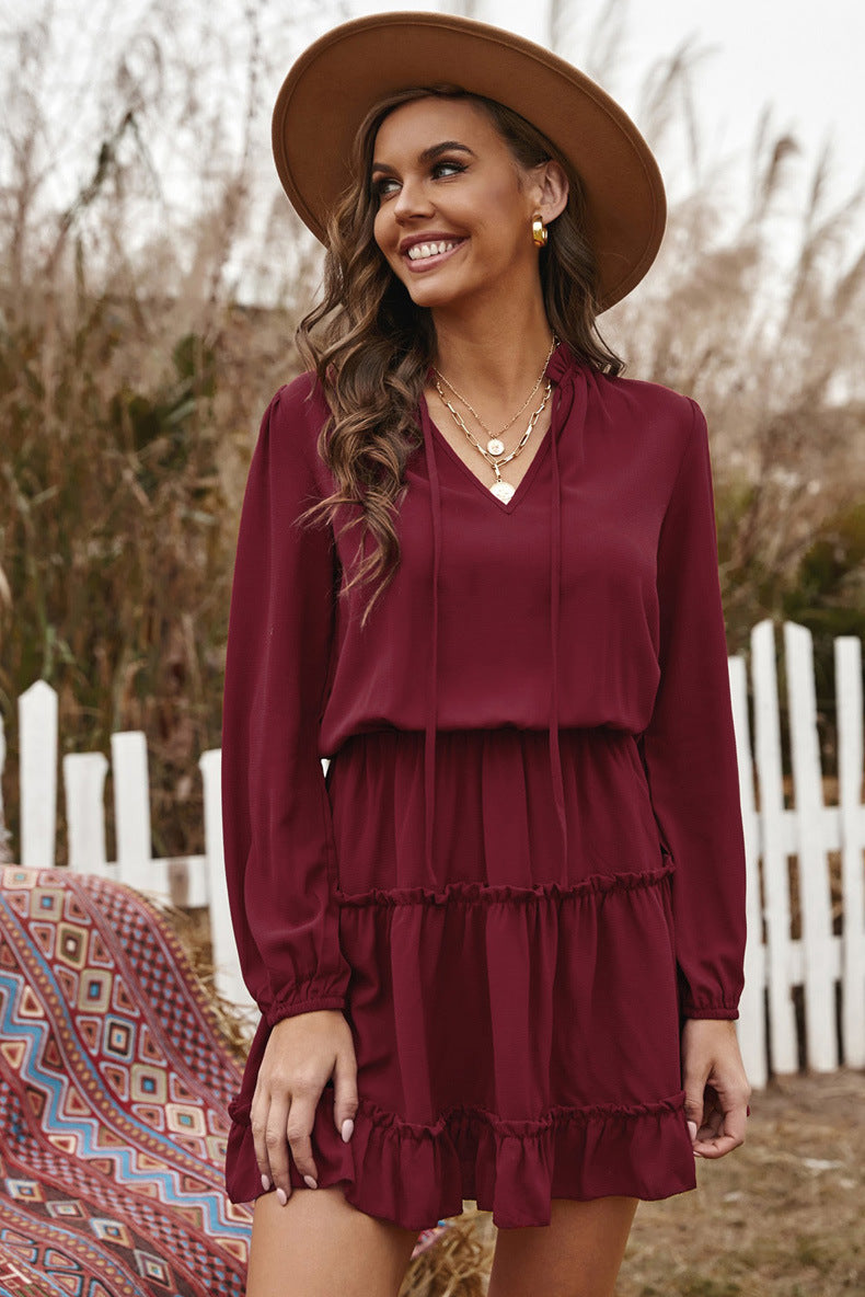 Ruffle Dillon Trim Dress Burgundy