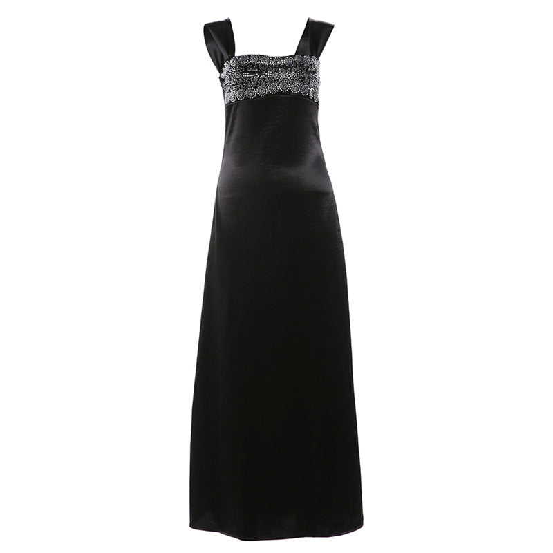 Autumn Winter Women Refined Strap Tube Top Backless Rhinestone Waist Tight Maxi Dress for Women